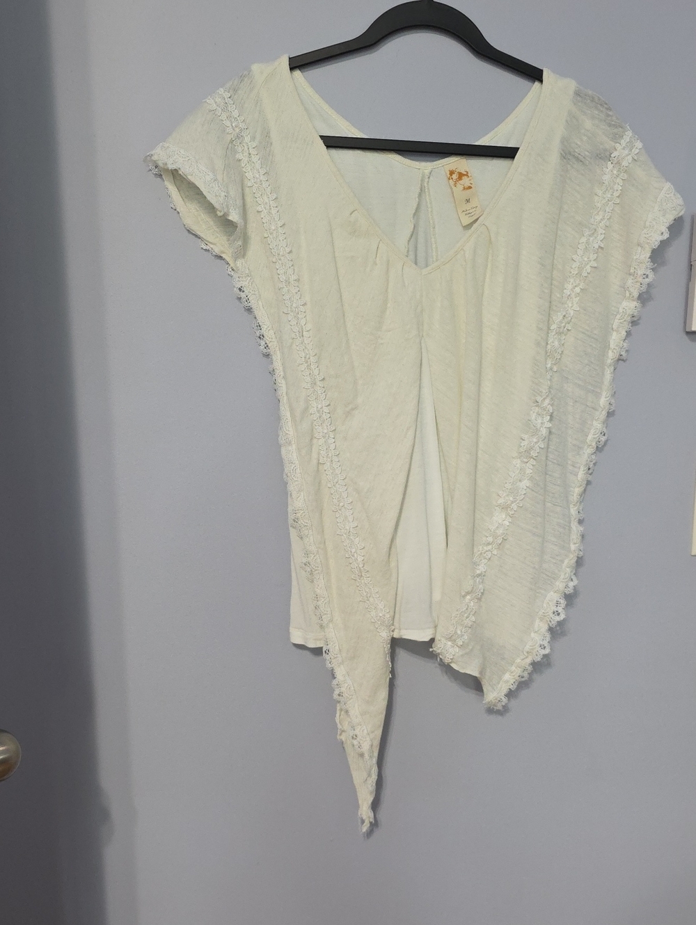 Anthropologie Cream Lace-Trim V-Neck Tunic